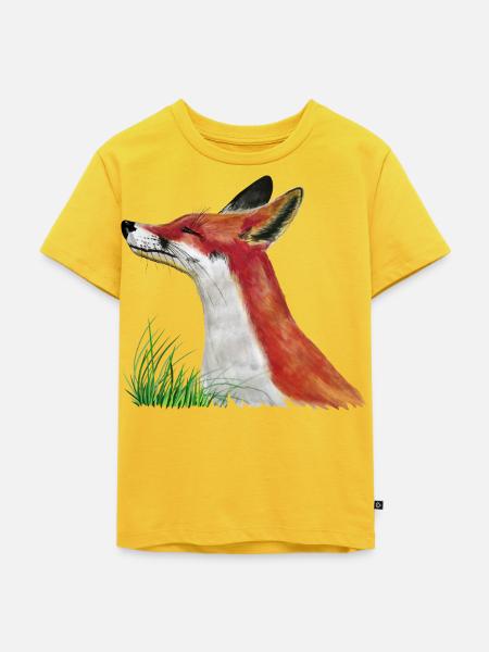 Fuchs schnuppert im Gras - Kinder Premium Bio T-Shirt - Sonnengelb