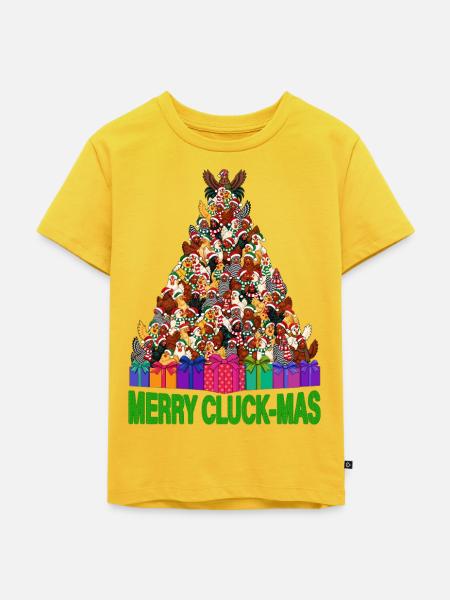 Hühner-Weihnachtsbaum mit Weihnachtsgeschenken - Kinder Premium Bio T-Shirt - Sonnengelb