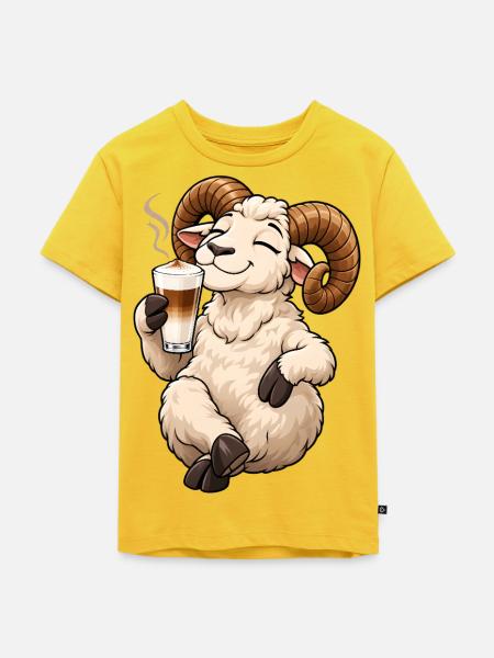 Widder Sternzeichen mit Latte Macchiato - Kinder Premium Bio T-Shirt - Sonnengelb