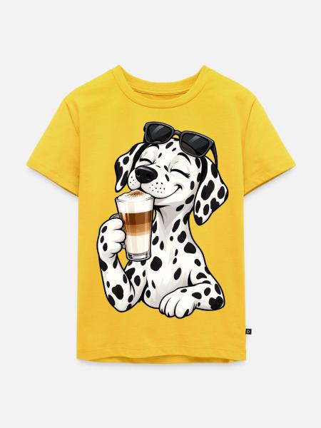 Dalmatiner mit Latte Macchiato - Kinder Premium Bio T-Shirt - Sonnengelb