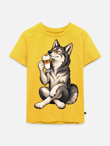 Wolfshund mit Latte Macchiato - Kinder Premium Bio T-Shirt - Sonnengelb