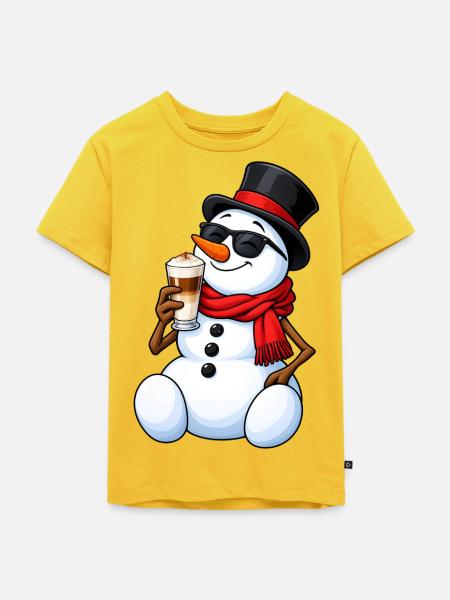 Schneemann mit Latte Macchiato - Kinder Premium Bio T-Shirt - Sonnengelb