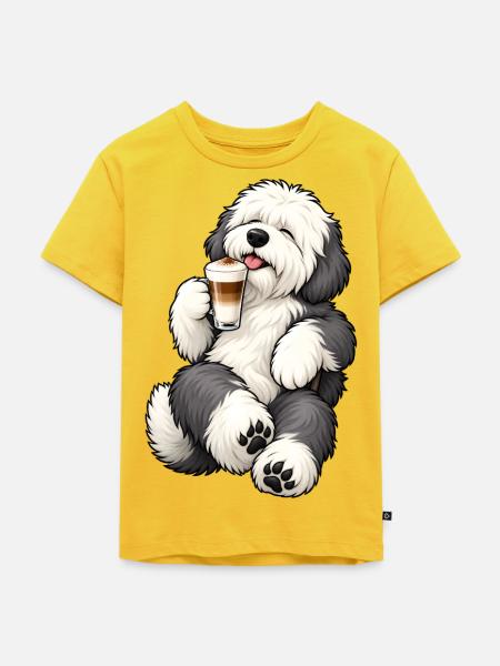 Bobtail mit Latte Macchiato - Kinder Premium Bio T-Shirt - Sonnengelb