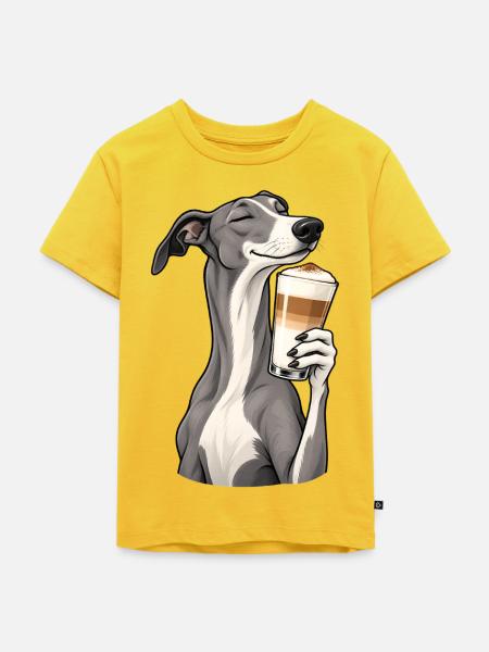 Greyhound mit Latte Macchiato - Kinder Premium Bio T-Shirt - Sonnengelb