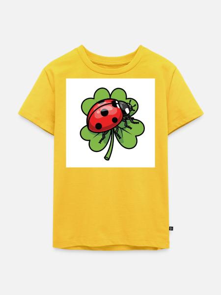 Kleeblatt mit Marienkäfer Design - Kinder Premium Bio T-Shirt - Sonnengelb