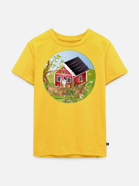 Kleines rotes Haus mit idyllischen Garten - Kinder Premium Bio T-Shirt - Sonnengelb