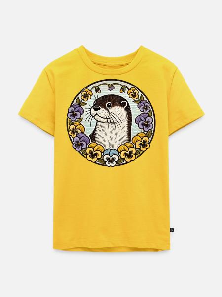 Otter im Floral Circle - Kinder Premium Bio T-Shirt - Sonnengelb