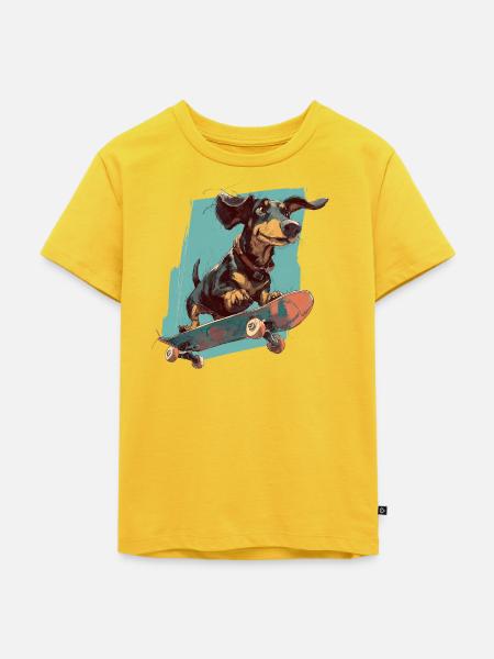 Skateboard-Dackel - Kinder Premium Bio T-Shirt - Sonnengelb