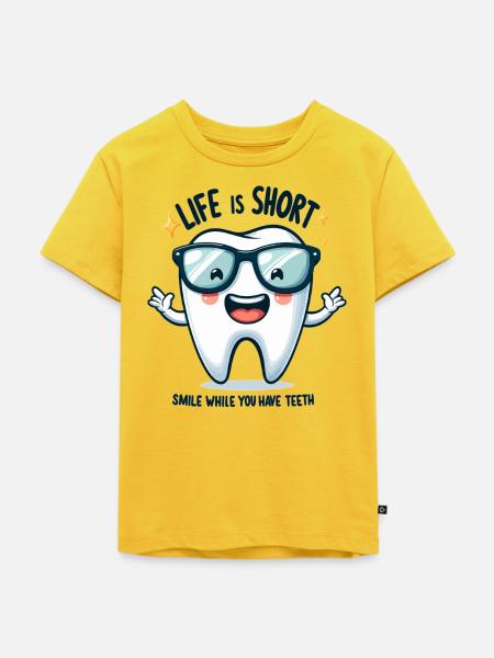 Lächelnder Zahn mit Sonnenbrille - Kinder Premium Bio T-Shirt - Sonnengelb