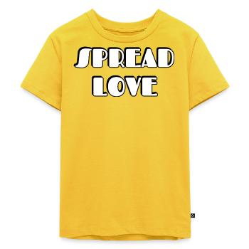 Spread Love Bold Typographic Design - Kinder Premium Bio T-Shirt - Sonnengelb - Vorne - Hailey (125cm)