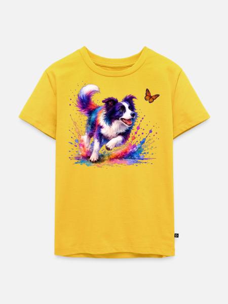 Border Collie Aquarell Sheepdog-Kunst - Kinder Premium Bio T-Shirt - Sonnengelb