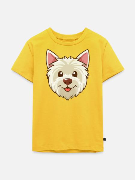 Weißes Hündchen (Comic-Porträt) - Kinder Premium Bio T-Shirt - Sonnengelb