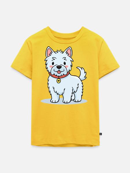 Kleiner West Highland-Terrier (Comic) - Kinder Premium Bio T-Shirt - Sonnengelb