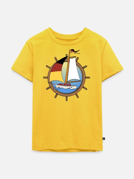 Segelboot mit deutscher Flagge am Lenkrad - Kinder Premium Bio T-Shirt - Sonnengelb