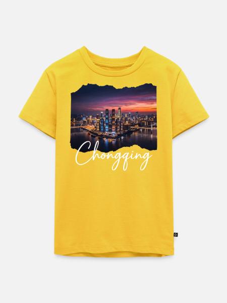 Chongqing Skyline Abendlicht - Kinder Premium Bio T-Shirt - Sonnengelb