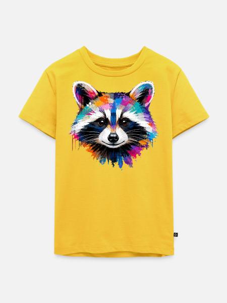 Bunter Waschbär mit Farbklecksen - Kinder Premium Bio T-Shirt - Sonnengelb
