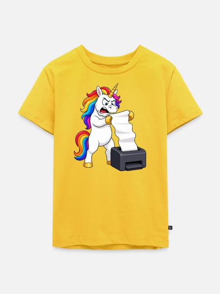 Lustige Einhorn-Drucker-Jam-Wut - Kinder Premium Bio T-Shirt - Sonnengelb