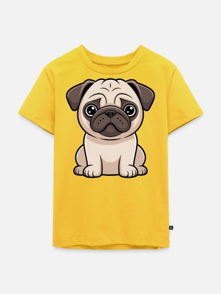 Cartoon-Mops-Illustration - Kinder Premium Bio T-Shirt - Sonnengelb