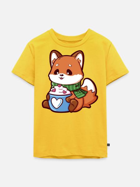 Kuschelfuchs mit Herztasse - Kinder Premium Bio T-Shirt - Sonnengelb