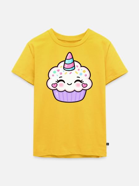 Festlicher süßer Einhorn-Cupcake - Kinder Premium Bio T-Shirt - Sonnengelb