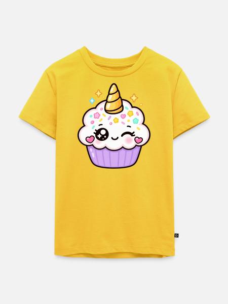 Pastell-Kawaii-Einhorn-Cupcake - Kinder Premium Bio T-Shirt - Sonnengelb