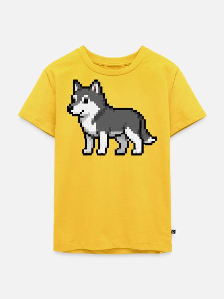 Pixel Wolf - Kinder Premium Bio T-Shirt - Sonnengelb