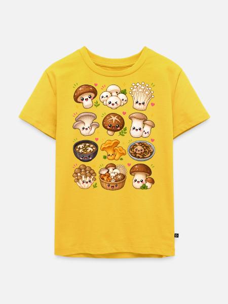 Kawaii Pilze | Speisepilze & Küche - Kinder Premium Bio T-Shirt - Sonnengelb