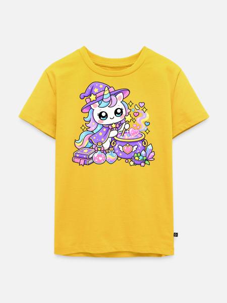 Feen-Regenbogenmagier-Einhorn - Kinder Premium Bio T-Shirt - Sonnengelb