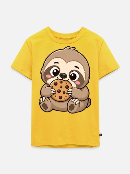 Süßes Faultier mit Keks Cartoon - Kinder Premium Bio T-Shirt - Sonnengelb