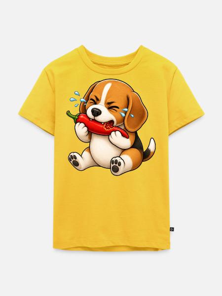 Beagle Chili Scharf Lustiger Cartoon - Kinder Premium Bio T-Shirt - Sonnengelb