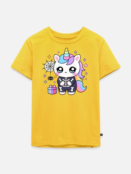 Kawaii-Skelett-Einhorn und Pastellgeschenk - Kinder Premium Bio T-Shirt - Sonnengelb