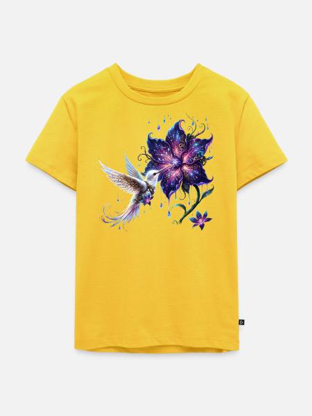 Verzauberter Steampunk-Kolibri - Kinder Premium Bio T-Shirt - Sonnengelb