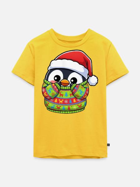 Weihnachten Pinguin Pullover Süßer Cartoon - Kinder Premium Bio T-Shirt - Sonnengelb