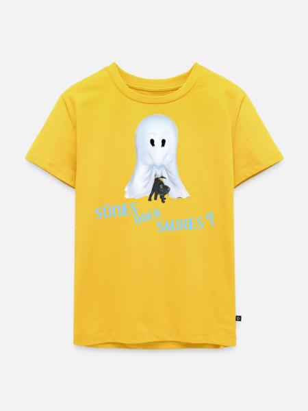 Süßes oder Saures - Gespenst mit Katze - Kinder Premium Bio T-Shirt - Sonnengelb