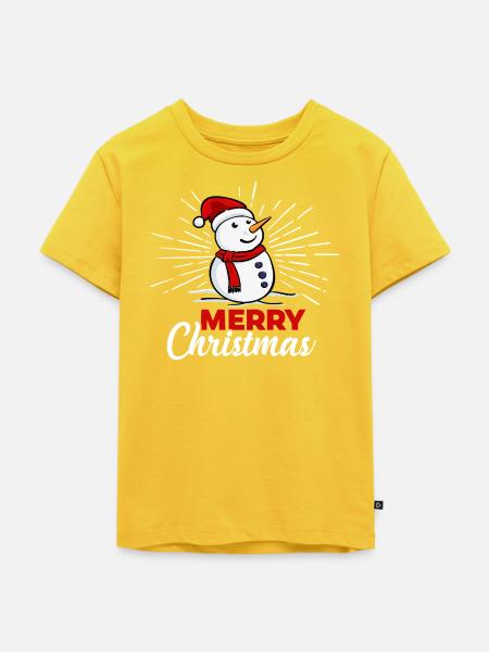 Merry Christmas - Schneemann im Strahlenkranz - Kinder Premium Bio T-Shirt - Sonnengelb