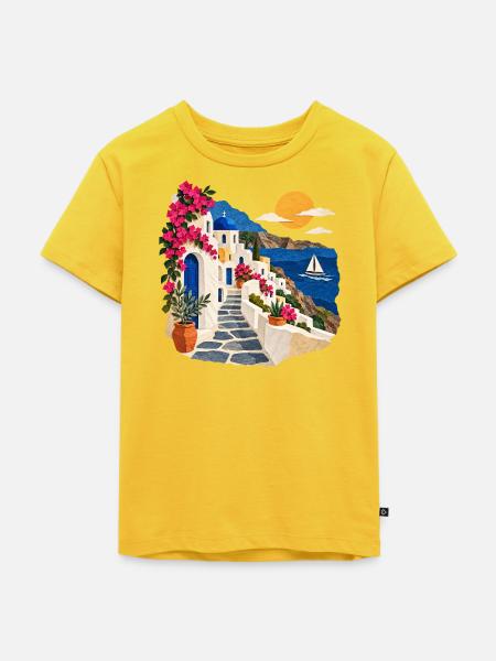 Santorini Küstenpfad - Kinder Premium Bio T-Shirt - Sonnengelb