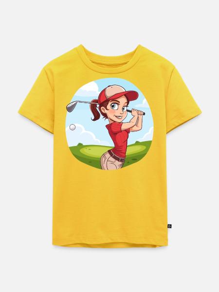 Golferin Cartoon - Kinder Premium Bio T-Shirt - Sonnengelb