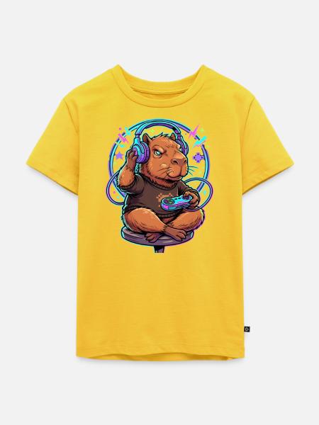Capybara Gamer Mit Controller Gaming Kawaii - Kinder Premium Bio T-Shirt - Sonnengelb
