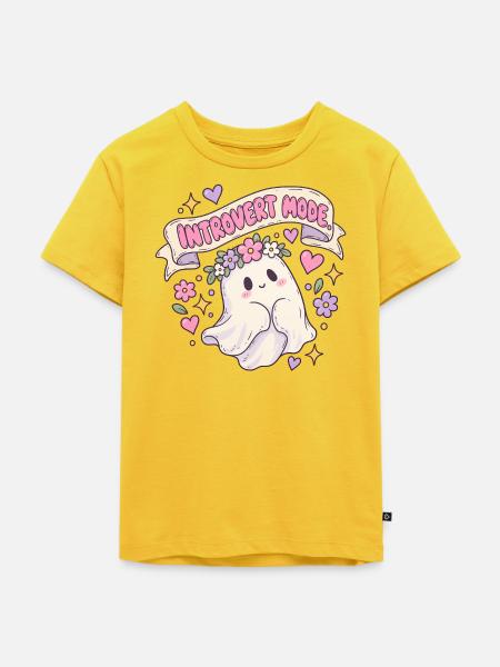 Introvert Mode Geist mit Blumenkranz - Kinder Premium Bio T-Shirt - Sonnengelb