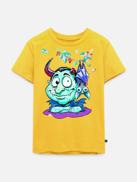 Frostig Psychodelischer Dämon mit Flügeln - Kinder Premium Bio T-Shirt - Sonnengelb