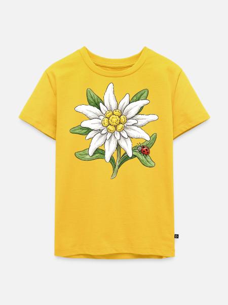 Weiße Blüte mit Marienkäfer - Kinder Premium Bio T-Shirt - Sonnengelb