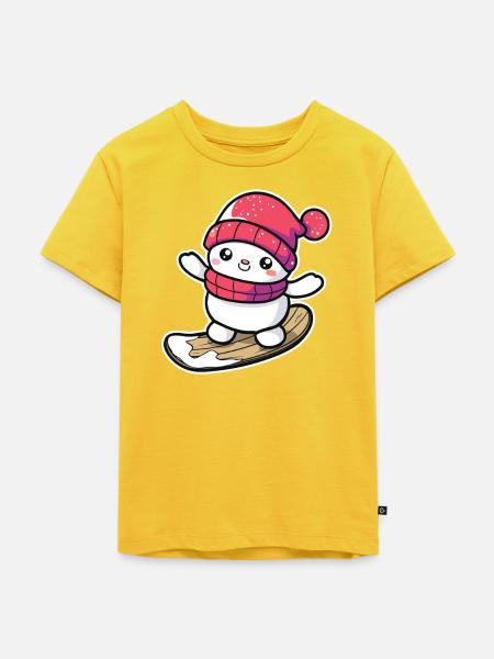 Cartoon Snowboard Schneemann - Kinder Premium Bio T-Shirt - Sonnengelb