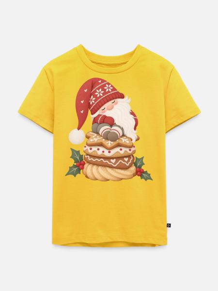 Schlafender Wichtel auf Weihnachtsplätzchen - Kinder Premium Bio T-Shirt - Sonnengelb