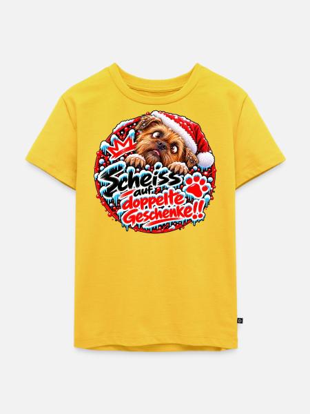 Weihnachtshund gegen doppelte Geschenke - Kinder Premium Bio T-Shirt - Sonnengelb