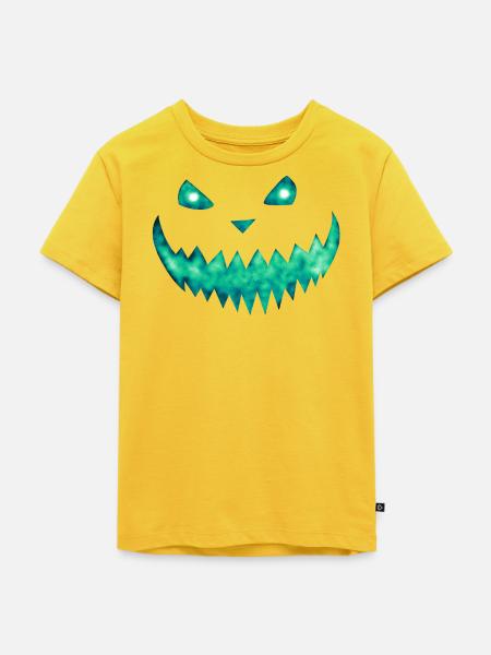 Kürbisfratze Türkis - Eisiges Halloween Gesicht - Kinder Premium Bio T-Shirt - Sonnengelb