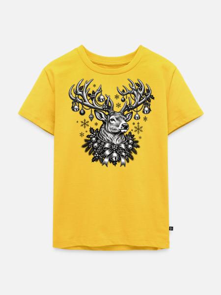 Rentier mit Schmuckkrone - Kinder Premium Bio T-Shirt - Sonnengelb