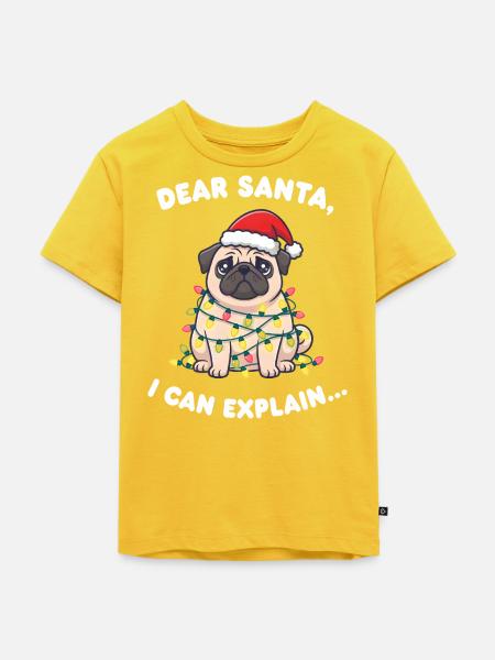 Weihnachts Dog mit Lichterkette - Kinder Premium Bio T-Shirt - Sonnengelb
