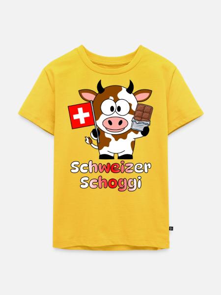 Schweizer Schoggi Kuh Cartoon - Kinder Premium Bio T-Shirt - Sonnengelb