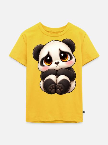 Trauriger Panda Cartoon Freundschaft Emotion - Kinder Premium Bio T-Shirt - Sonnengelb