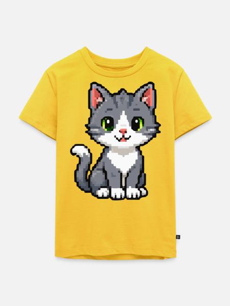 Pixelkätzchen Grau Katze - Kinder Premium Bio T-Shirt - Sonnengelb